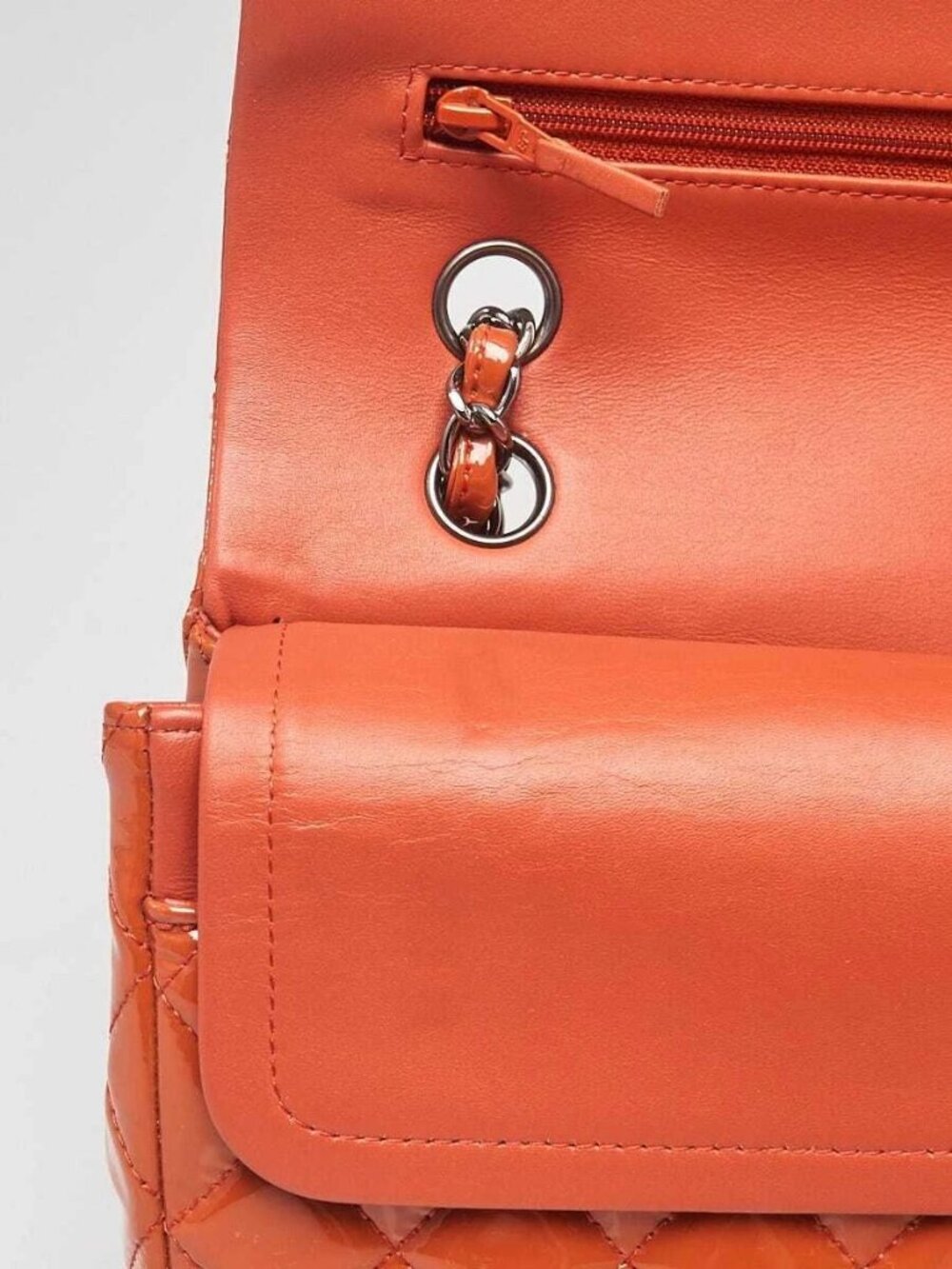 Chanel Orange Quilted Patent Leather Classic Medium Double Flap Bag - Picture 8 of 10